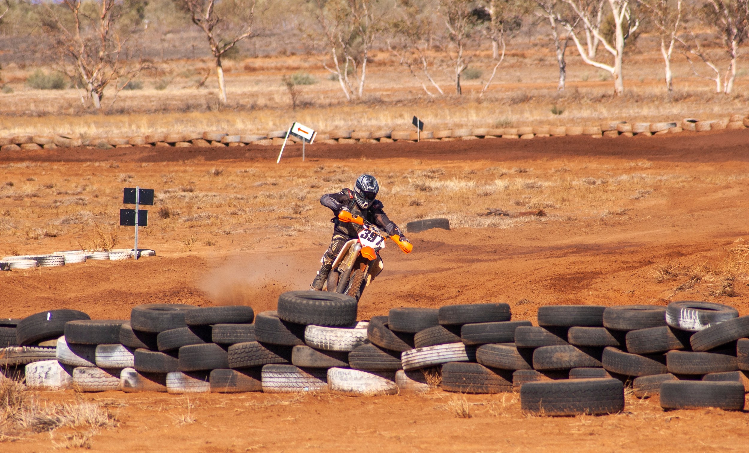 Alice Springs, Northern Territory, Australia - 2005: Motorbike competitor in the annual Finke Desert Race, a two-day off-road event from Alice Springs to Finke in outback Northern Territory.