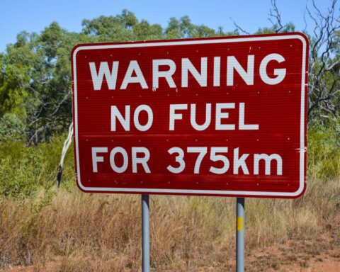 Warning sign about fuel in the Australian Outback