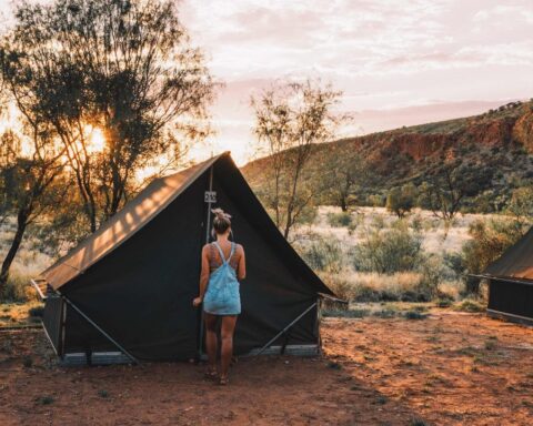 Girl Glamping in Alice Springs