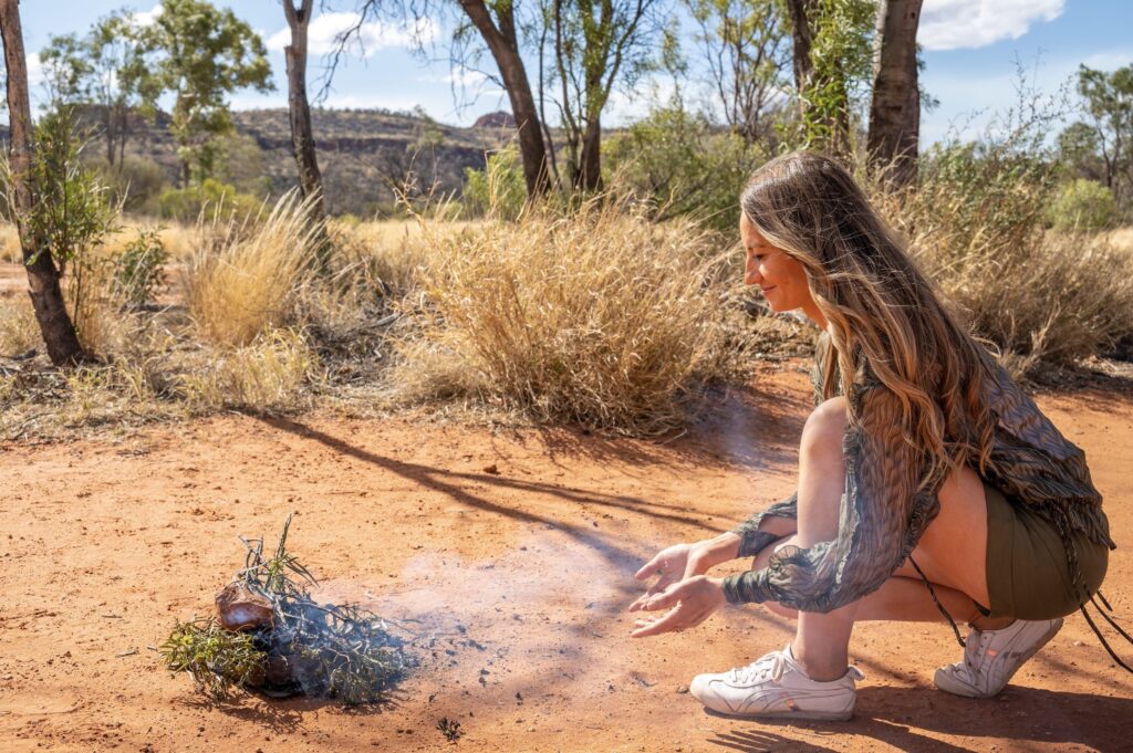 Karrke Aboriginal Cultural Experience and Tours is an established Aboriginal owned and operated business operating 10 months of the year. They offer a one hour cultural experience as lived by the local Luritja and Pertame (Southern Aranda) people of the Central Australia region.

The tour covers Aboriginal bush medicine use, plant and bird knowledge, Aboriginal dot painting weapon making (including spears and boomerangs), clapping Stick making, bush tucker gathered seasonally and organic seeds used for jewellery making.